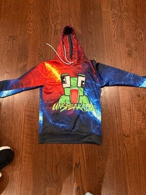 Unspeakable Kids Red & Blue Lightning Graphic Hoodie with Green Character